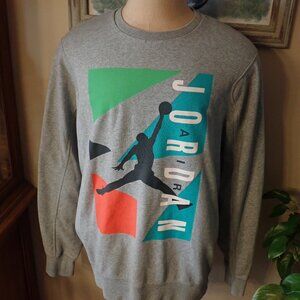 Nike Air Jordan Retro Crewneck Grey Sweatshirt Jumpman Logo Pullover Sz XXL